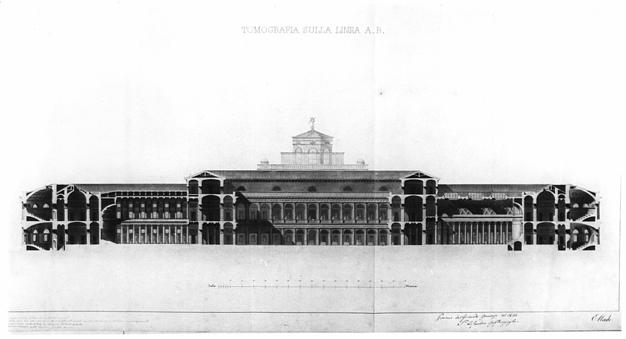 sezione, architettura: progetto per università (disegno, opera isolata) di Caftangioglu Lisandro (sec. XIX)