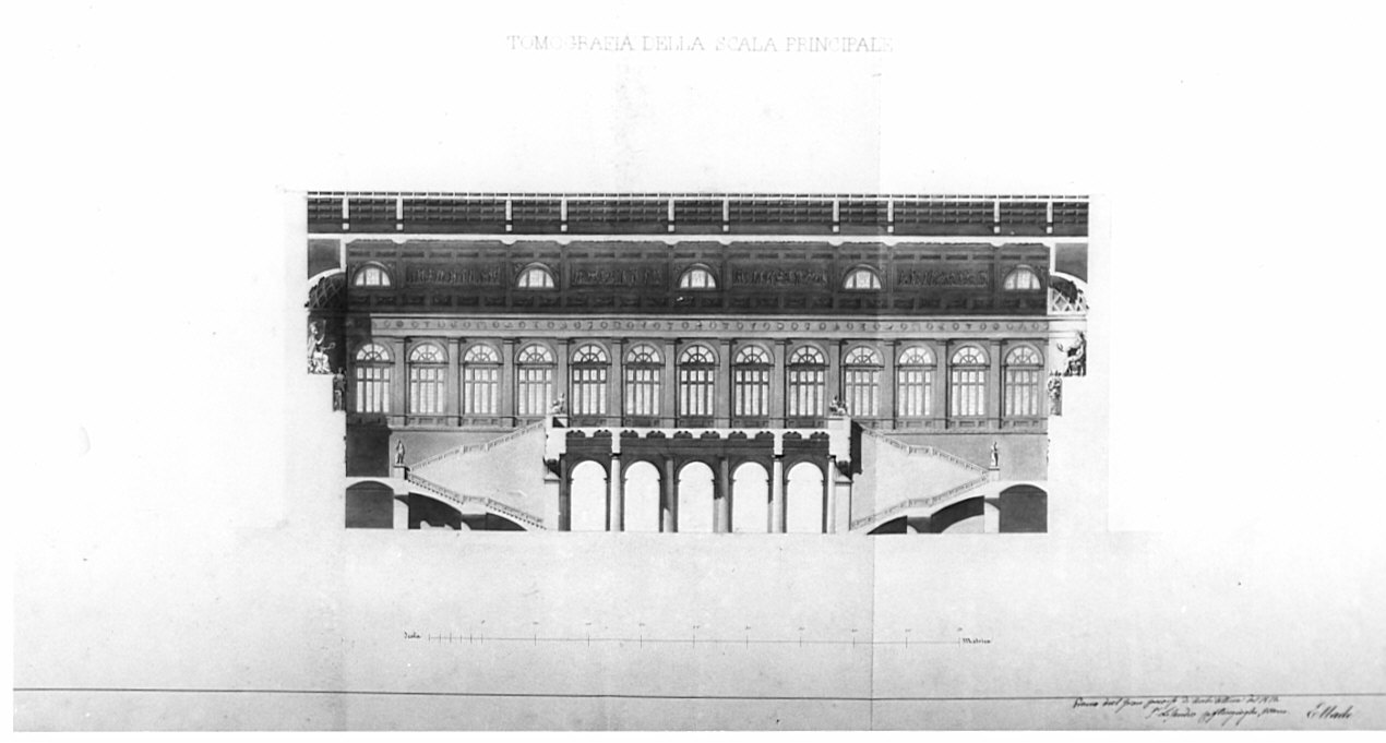 sezione, architettura: progetto per università (disegno, opera isolata) di Caftangioglu Lisandro (sec. XIX)