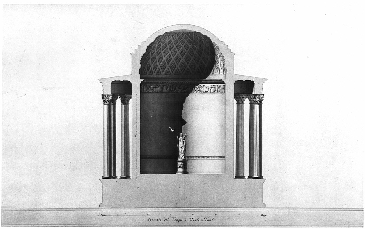 sezione, architettura: rilievo del Tempio di Vesta a Tivoli (disegno, opera isolata) di Bovara Giuseppe (sec. XIX)