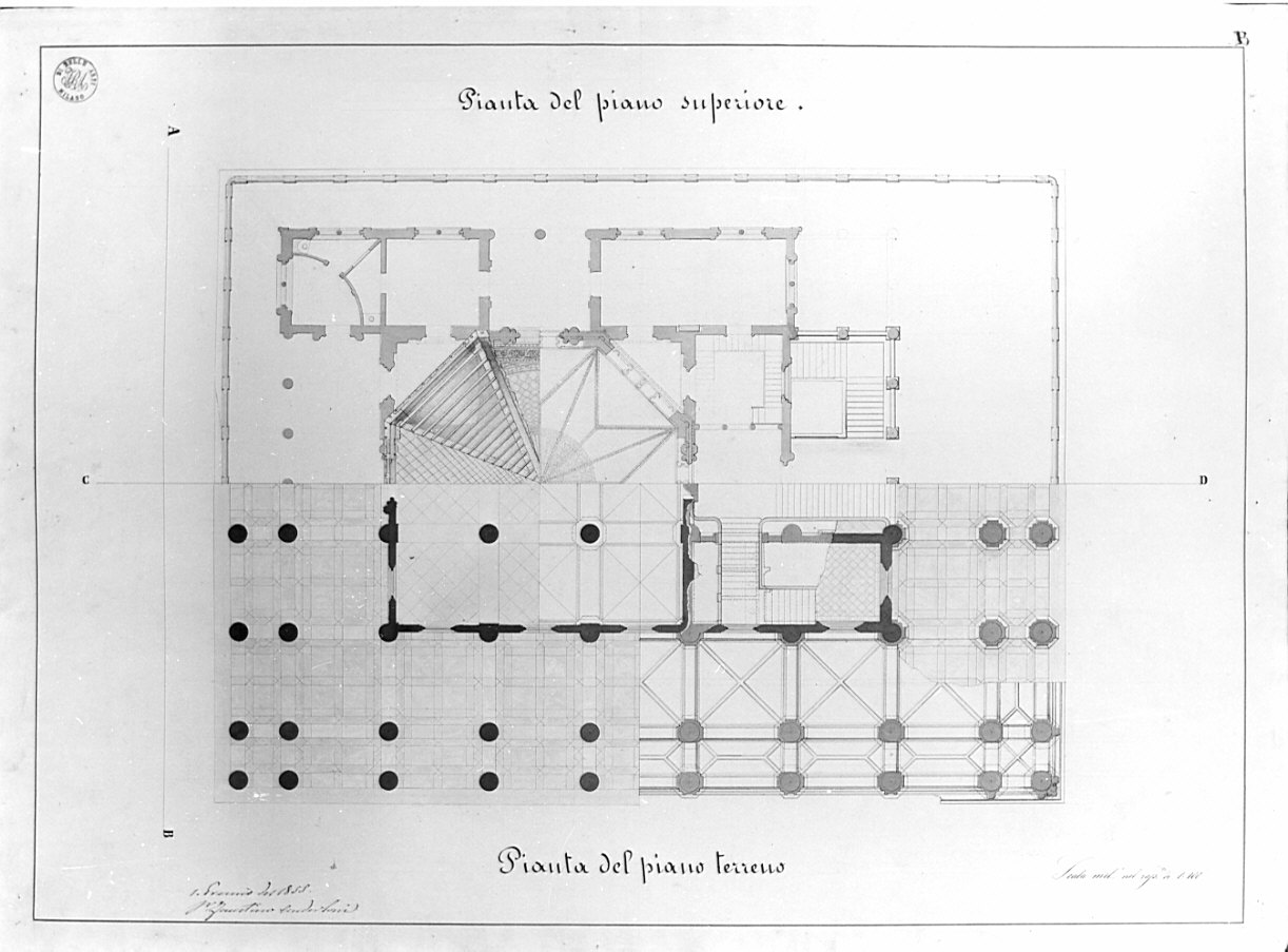 pianta, architettura: progetto per casa comunale di piccola città (disegno, opera isolata) di Anderloni Faustino (sec. XIX)