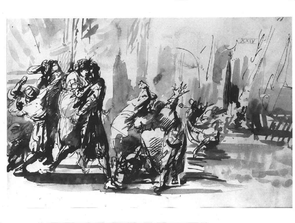 scena di lotta (disegno, serie) di Morelli Domenico (seconda metà sec. XIX)