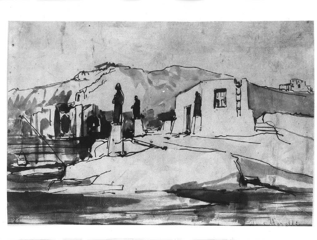paesaggio mediterraneo (disegno, serie) di Morelli Domenico (seconda metà sec. XIX)