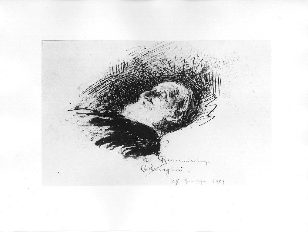Reminiscenze, ritratto di Giuseppe Verdi sul letto di morte (disegno, serie) di Stragliati Carlo (sec. XX)