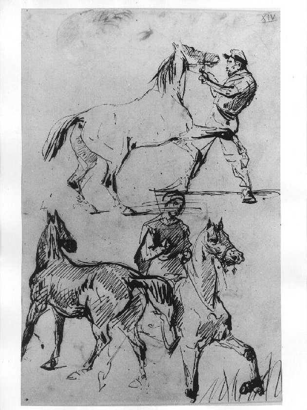 cavalli e soldati (studio) (disegno) di De Albertis Sebastiano (attribuito) (sec. XIX)