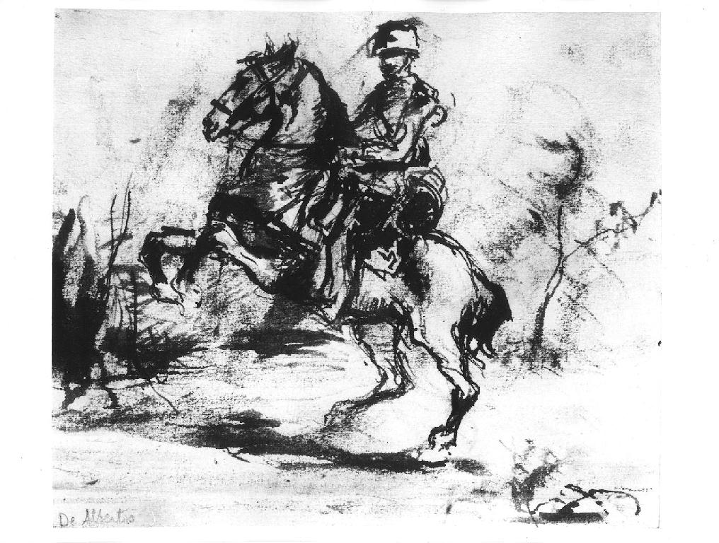 ufficiale a cavallo (studio) (disegno) di De Albertis Sebastiano (sec. XIX)