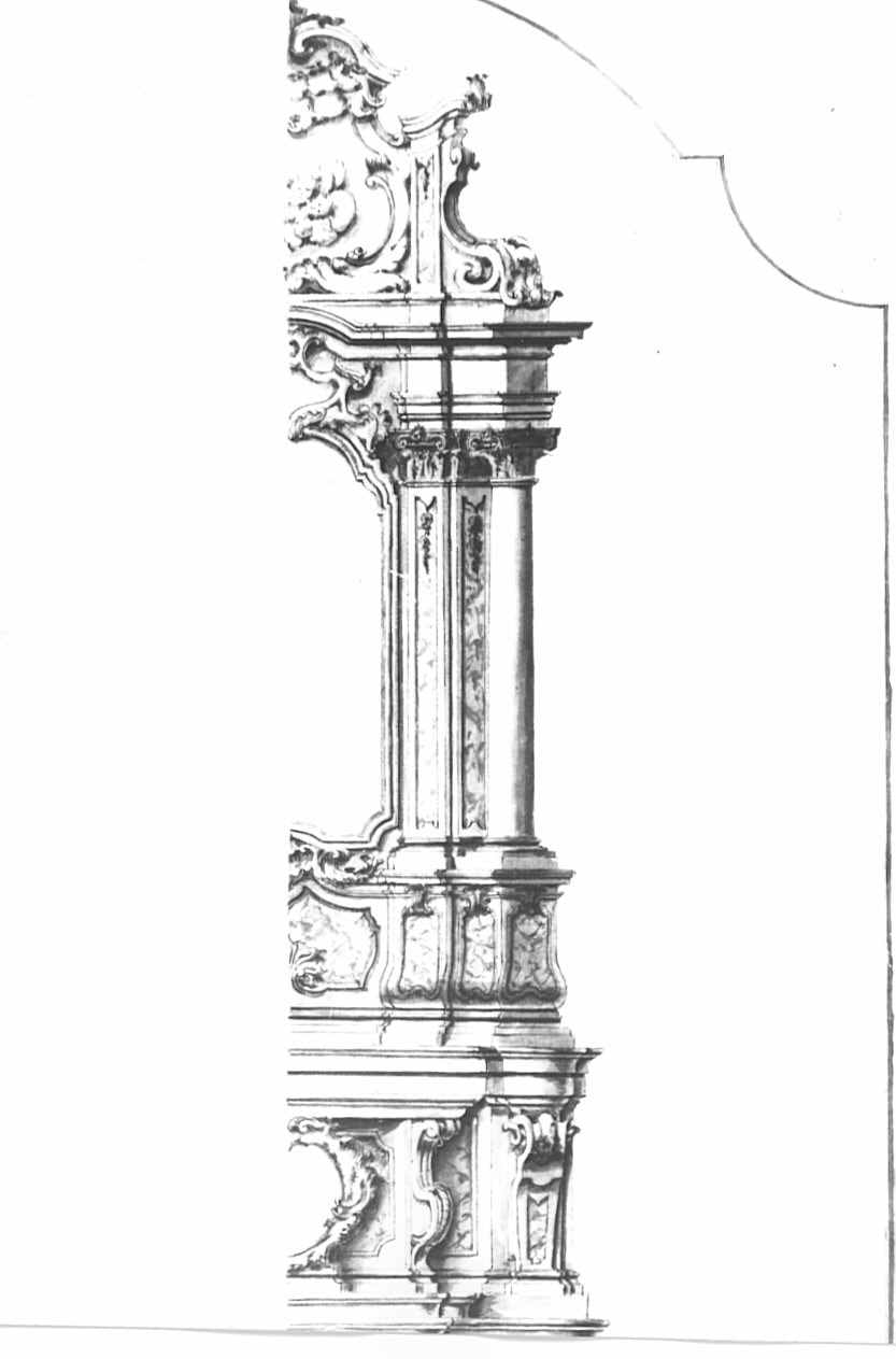 Progetto per l'altare di San Giuseppe per la chiesa collegiata di Santa Maria Nuova di Abbiategrasso, architettura: progetto per altare (disegno, opera isolata) - ambito lombardo (sec. XVIII)