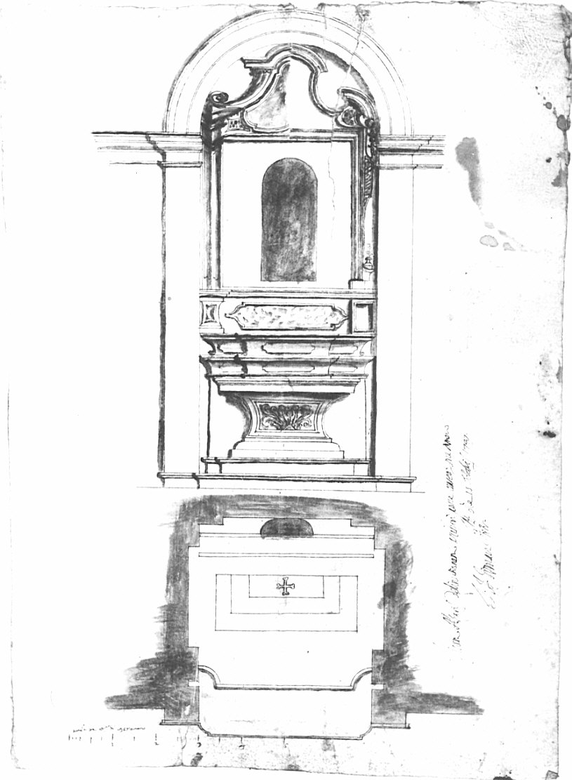 Progetto per l'altare di Sant'Antonio per la chiesa parrocchiale dei Santi Faustino e Giovita a Brembate, architettura: progetto per altare (disegno, opera isolata) - ambito lombardo (sec. XVIII)