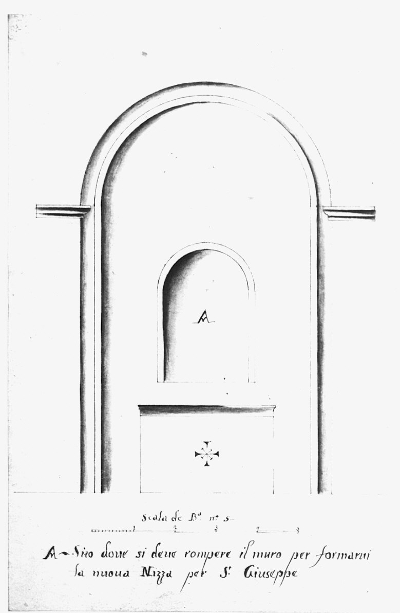Progetto per l'altare di San Giuseppe per la chiesa parrocchiale di Sant'Ambrogio di Bubbiano, architettura: progetto per altare (disegno, opera isolata) - ambito lombardo (sec. XVIII)
