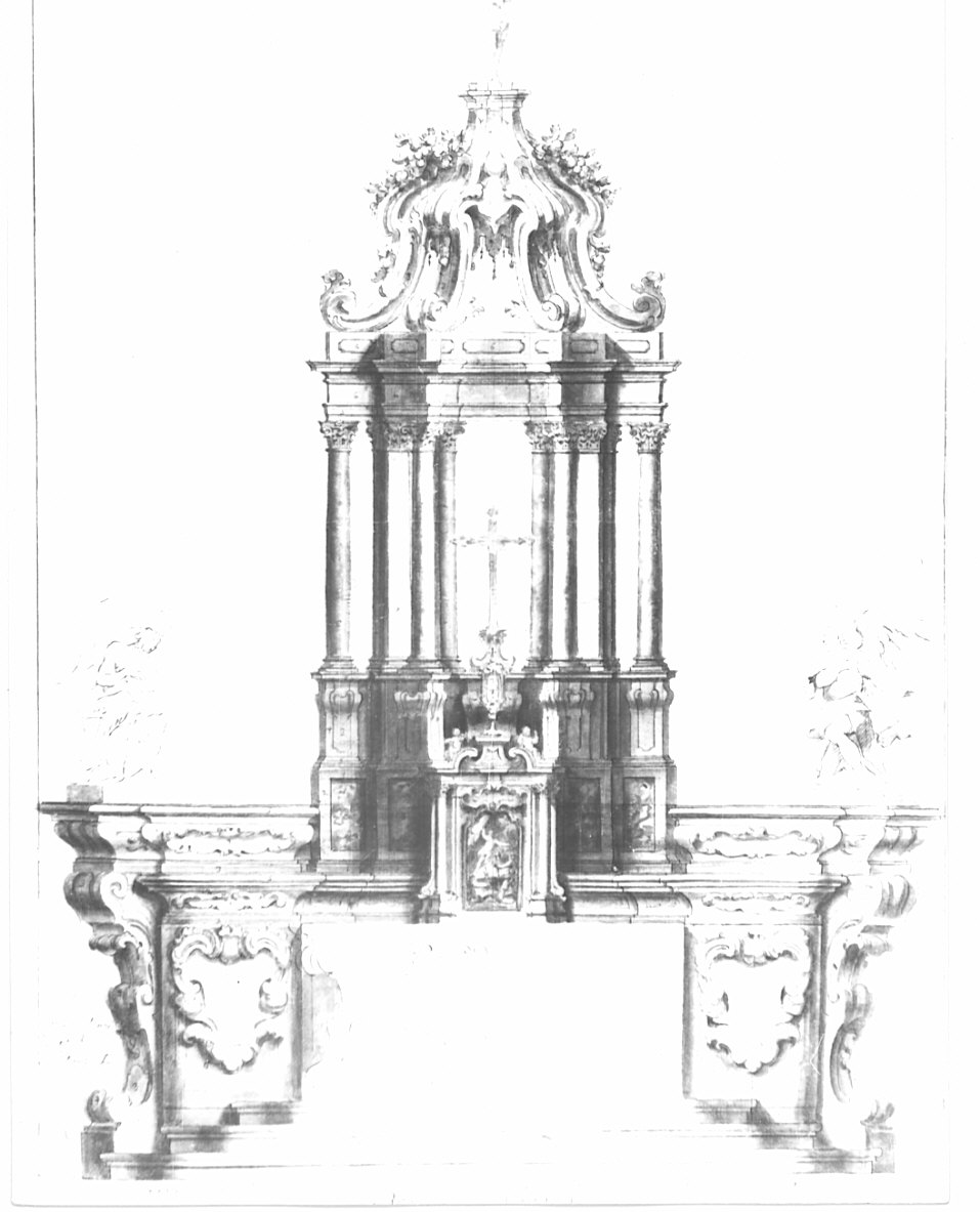 Progetto per l'altare maggiore della chiesa parrocchiale dei Santi Gervasio e Protasio a Caglio, architettura: progetto per altare maggiore (disegno, opera isolata) - ambito lombardo (sec. XVIII)