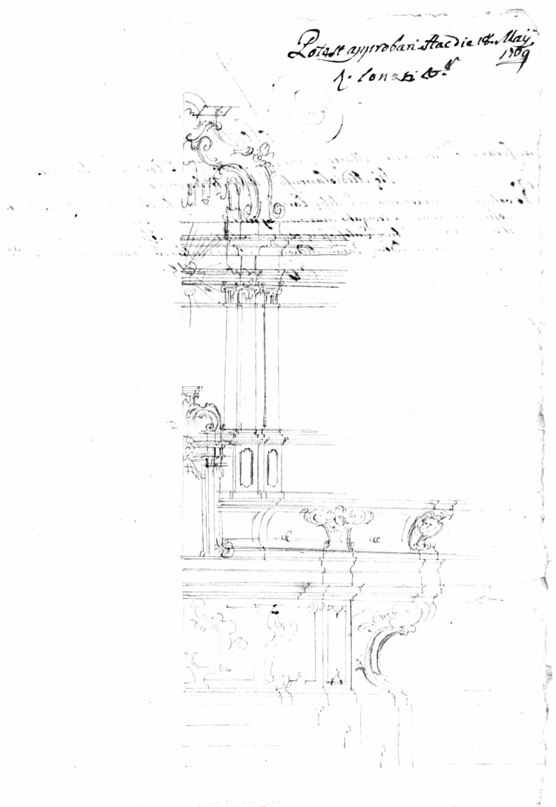 Progetto per l'altare maggiore della chiesa parrocchiale dei Santi Pietro e Carlo di Cazzone ora Cantello, architettura: progetto per altare maggiore (disegno, opera isolata) - ambito lombardo (sec. XVIII)