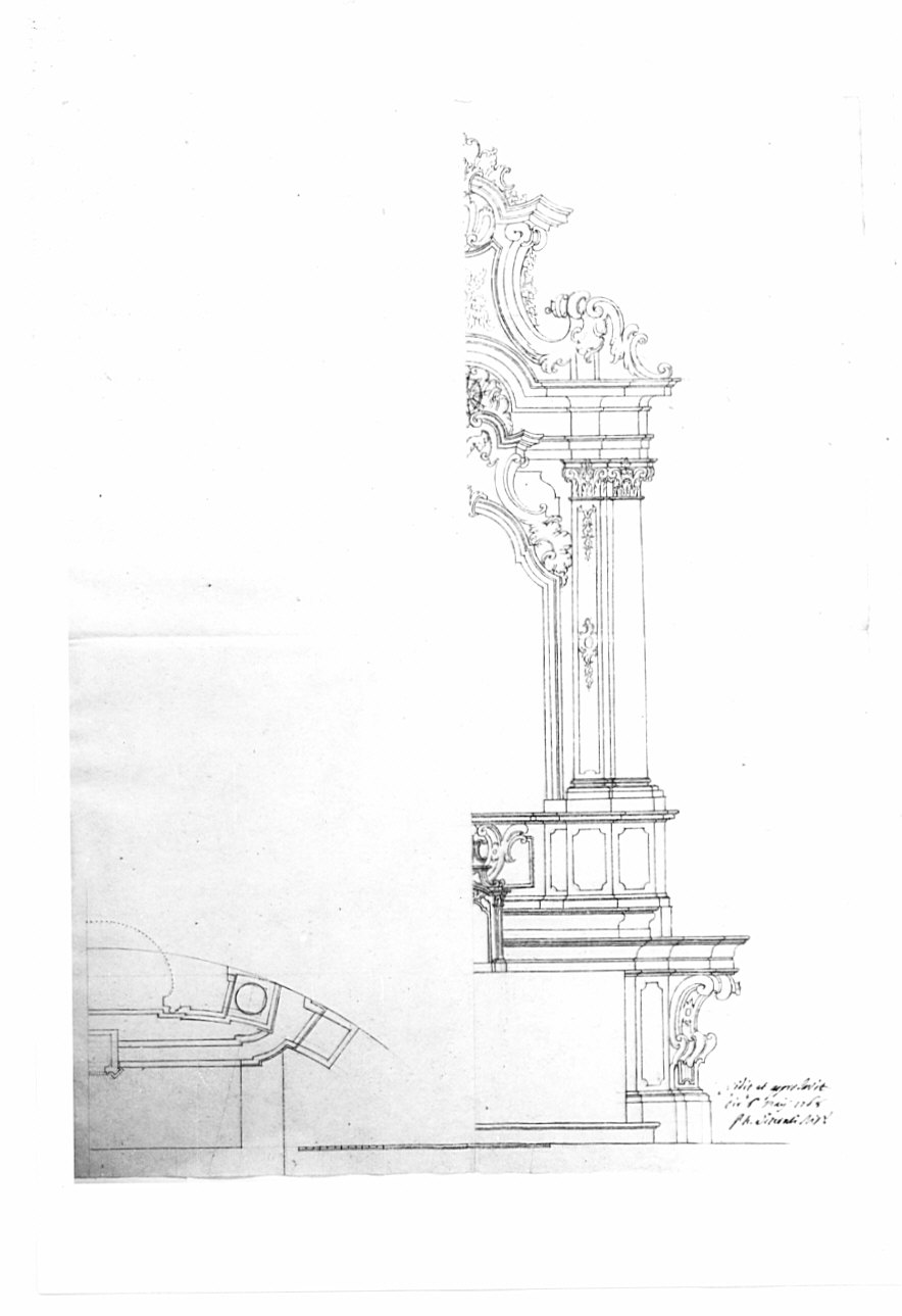 Progetto per l'altare della Beata Vergine del Carmine per la chiesa parrocchiale di San Giorgio a Casatenovo, architettura: progetto per altare (disegno, opera isolata) - ambito lombardo (sec. XVIII)