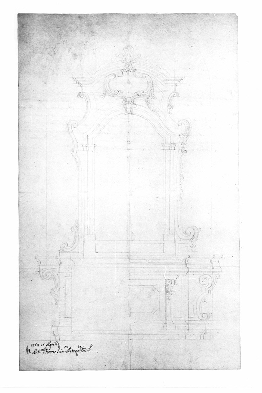 Progetto per l'altare della Beata Vergine del Rosario per la chiesa parrocchiale di Garbagnate, architettura: progetto per altare (disegno, opera isolata) - ambito lombardo (sec. XVIII)