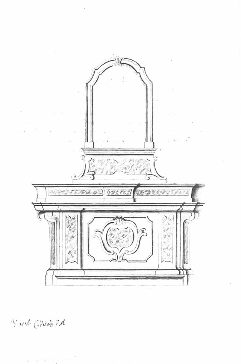 Progetto per l'altare maggiore della chiesa oratorio di Sant'Andrea di Isella di Civate, architettura: progetto per altare maggiore (disegno, opera isolata) - ambito lombardo (sec. XVIII)