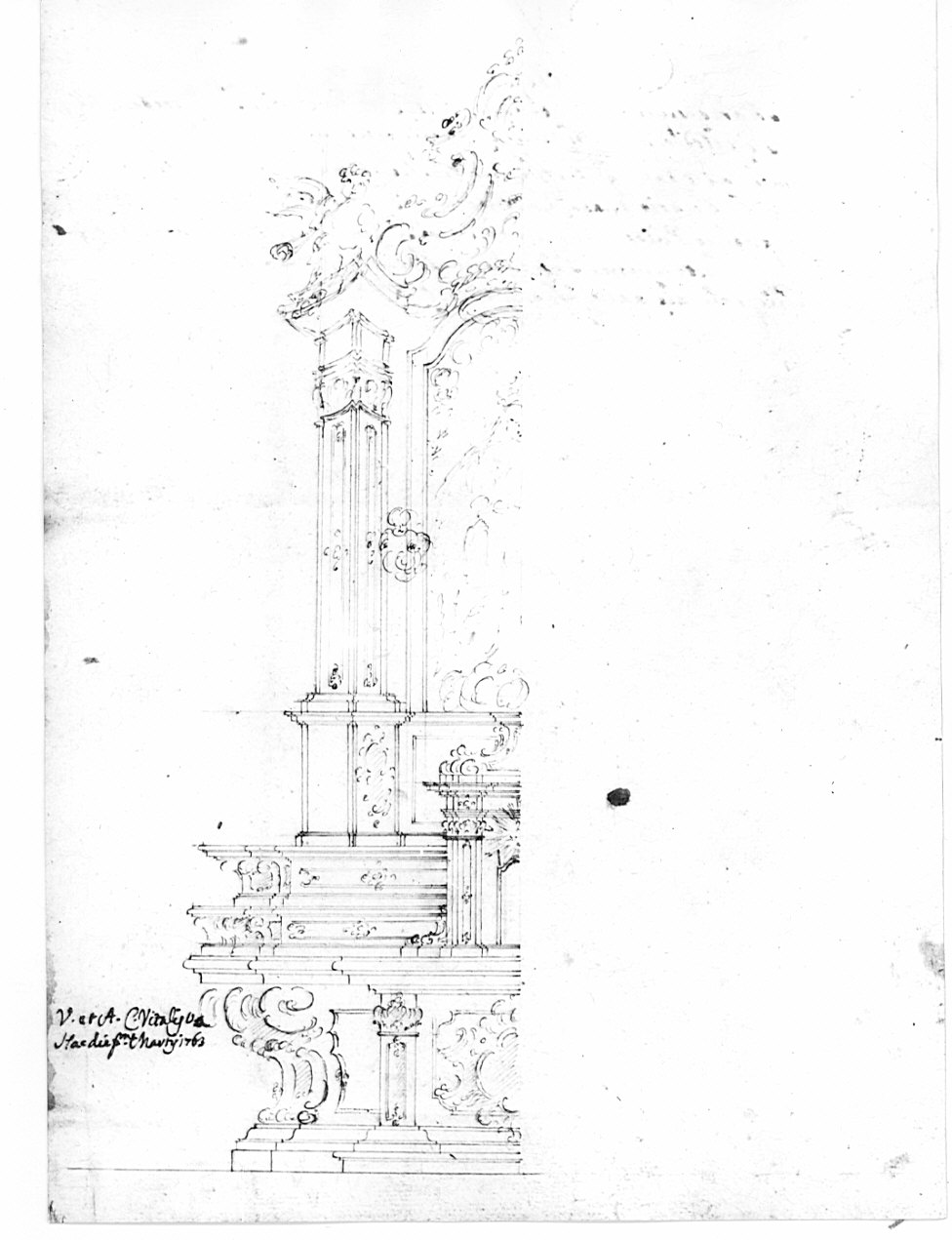 Progetto per l'altare della Beata Vergine del Rosario per la chiesa parrocchialedella Presentazione di Maria di Lasnigo, architettura: progetto per altare (disegno, opera isolata) - ambito lombardo (sec. XVIII)