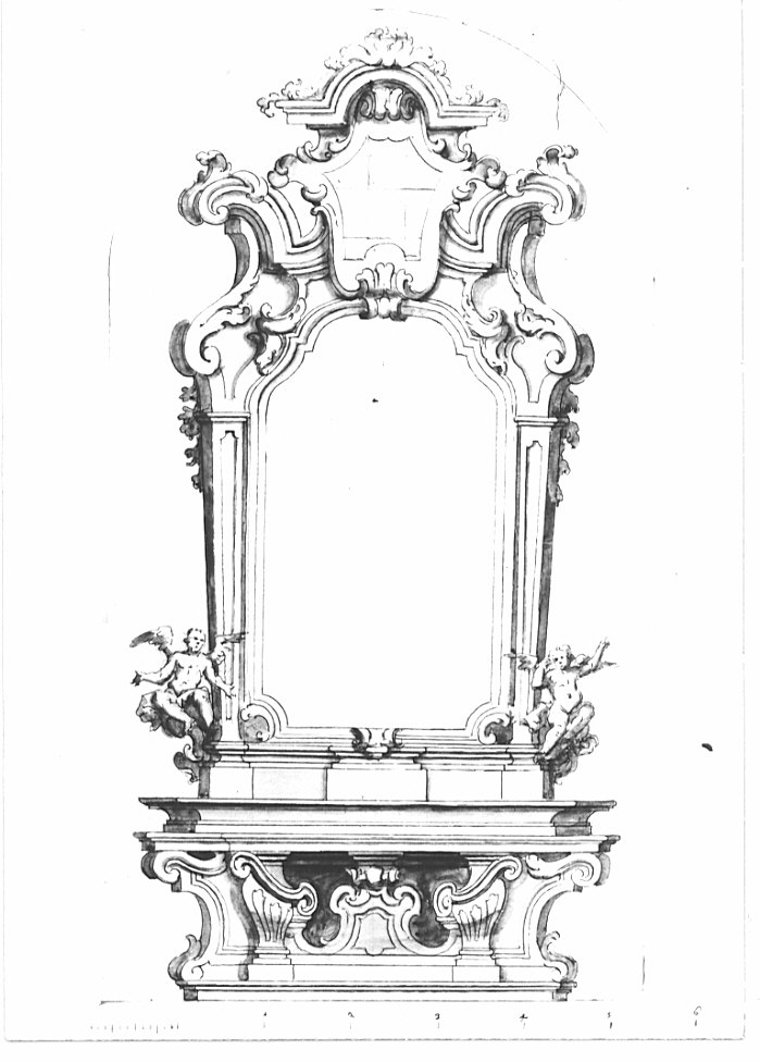 Progetto per l'altare della Beata Vergine dei Sette Dolori per la chiesa oatorio di San Maurizio di Mariano Comense, architettura: progetto per altare (disegno, opera isolata) - ambito lombardo (sec. XVIII)