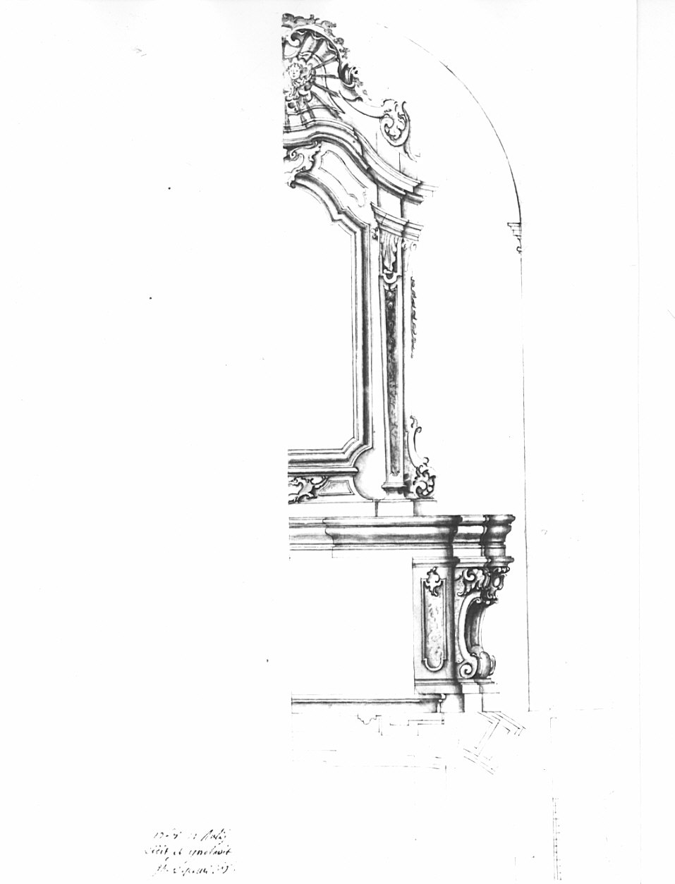 Progetto per l'altare della cappella della Beata Vergine del Carmine per la chiesa parrocchiale di Montevecchia, architettura: progetto per altare (disegno, opera isolata) - ambito lombardo (sec. XVIII)