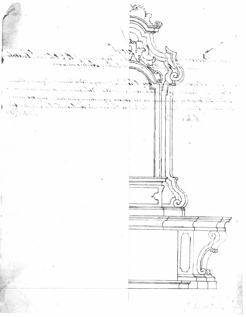 Progetto per l'altare della Beata Vergine del Rosario per la chiesa parrocchiale di Sant'Antonio di Nova, architettura: progetto per altare (disegno, opera isolata) - ambito lombardo (sec. XVIII)
