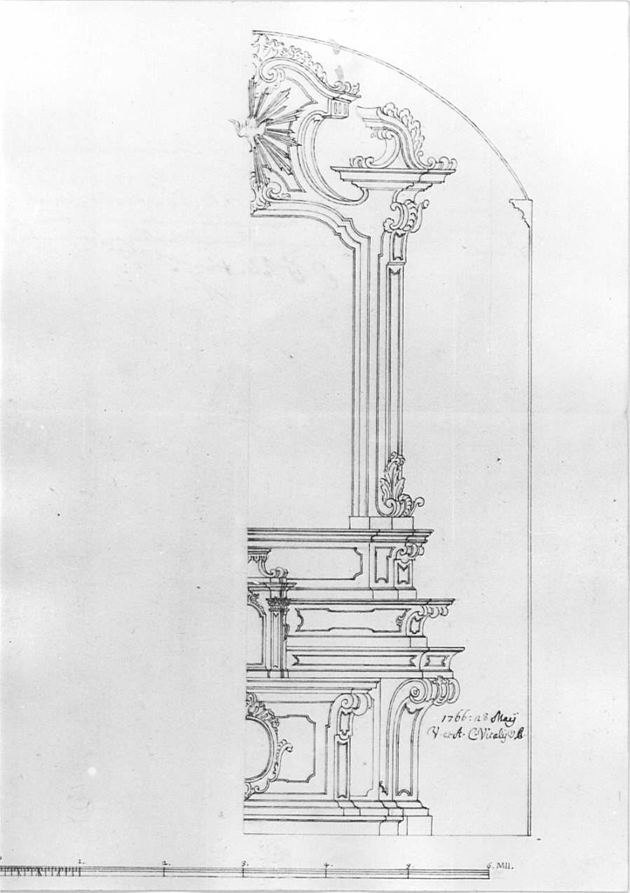 Progetto per l'altare maggiore della chiesa oratorio di Sant'Anna di Onno, architettura: progetto per altare maggiore (disegno, opera isolata) - ambito lombardo (sec. XVIII)