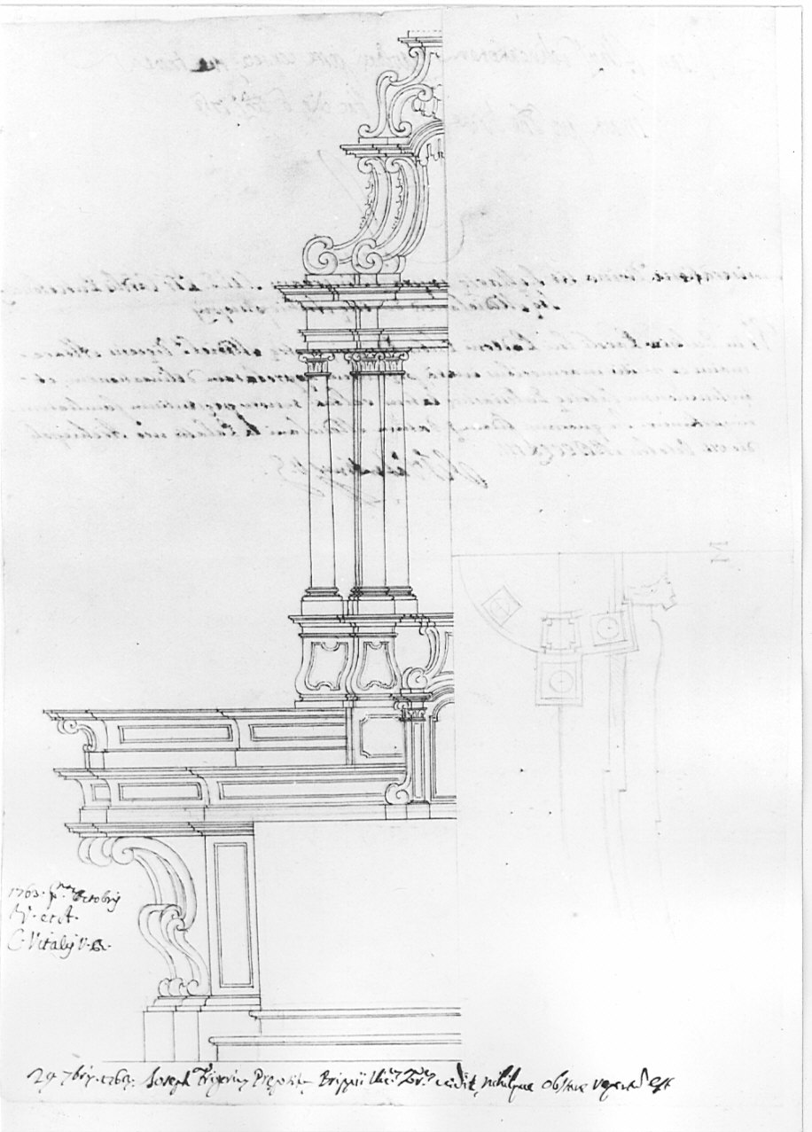 Progetto per l'altare maggiore della chiesa parrocchiale di Santa Maria Assunta di Paderno d'Adda, architettura: progetto per altare maggiore (disegno, opera isolata) - ambito lombardo (sec. XVIII)