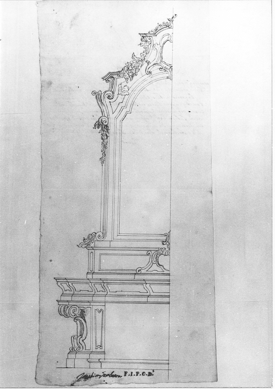 Progetto per l'altare della Visitazione della chiesa oratorio di Santa Maria del Rezzo di Porlezza, architettura: progetto per altare (disegno, opera isolata) - ambito lombardo (sec. XVIII)