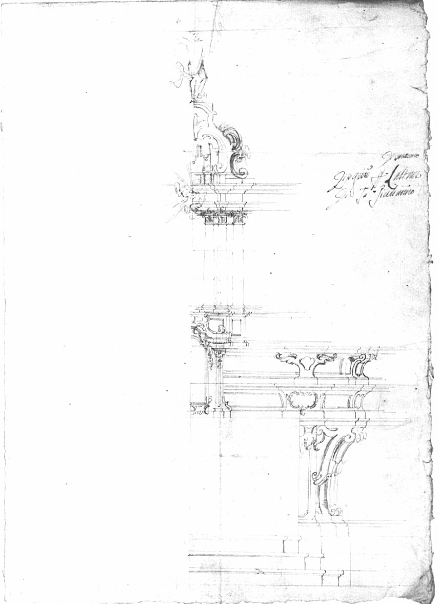 Progetto per l'altare maggiore della chiesa parrocchiale di San Giuliano di Segrate, architettura: progetto per altare maggiore (disegno, opera isolata) - ambito lombardo (sec. XVIII)