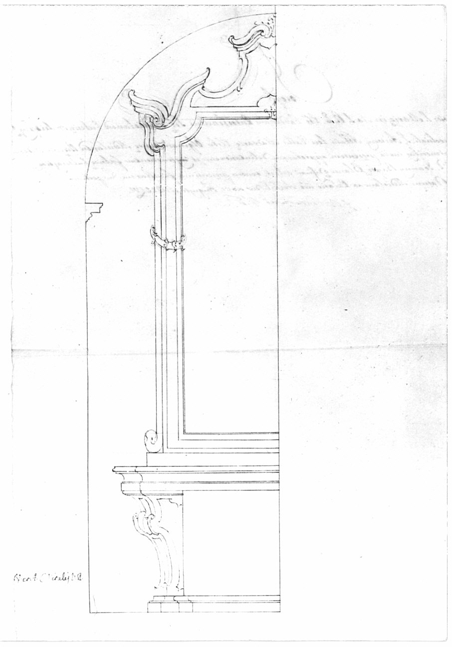 Progetto per l'altare della Beata Vergine per la chiesa parrocchiale di Sant'Antonio Abate di Valmadrera, architettura: progetto per altare (disegno, opera isolata) - ambito lombardo (sec. XVIII)