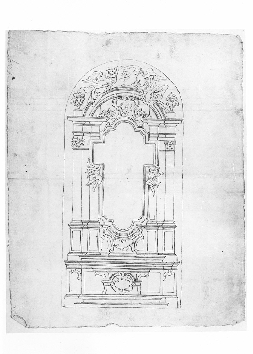 Progetto per l'altare del Crocifisso nella chiesa parrocchiale di Viggione, architettura: progetto per altare (disegno, opera isolata) - ambito lombardo (sec. XVIII)