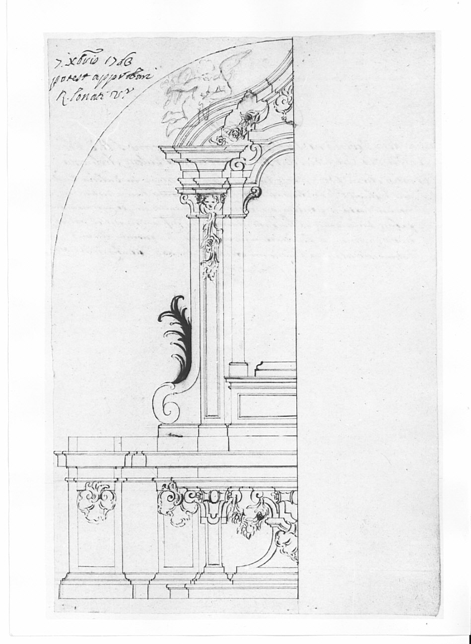 Progetto per l'altare della Beata Vergine del Carmine per la chiesa parrocchiale di Santo Stefano di Viggiù, architettura: progetto per altare (disegno, opera isolata) - ambito lombardo (sec. XVIII)