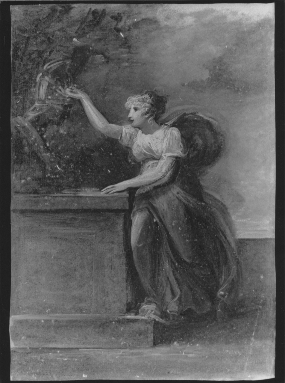 Giovane donna con busto di Minerva, figura femminile con statua di Minerva (disegno, opera isolata) di Cosway Hadfield Maria (primo quarto sec. XIX)