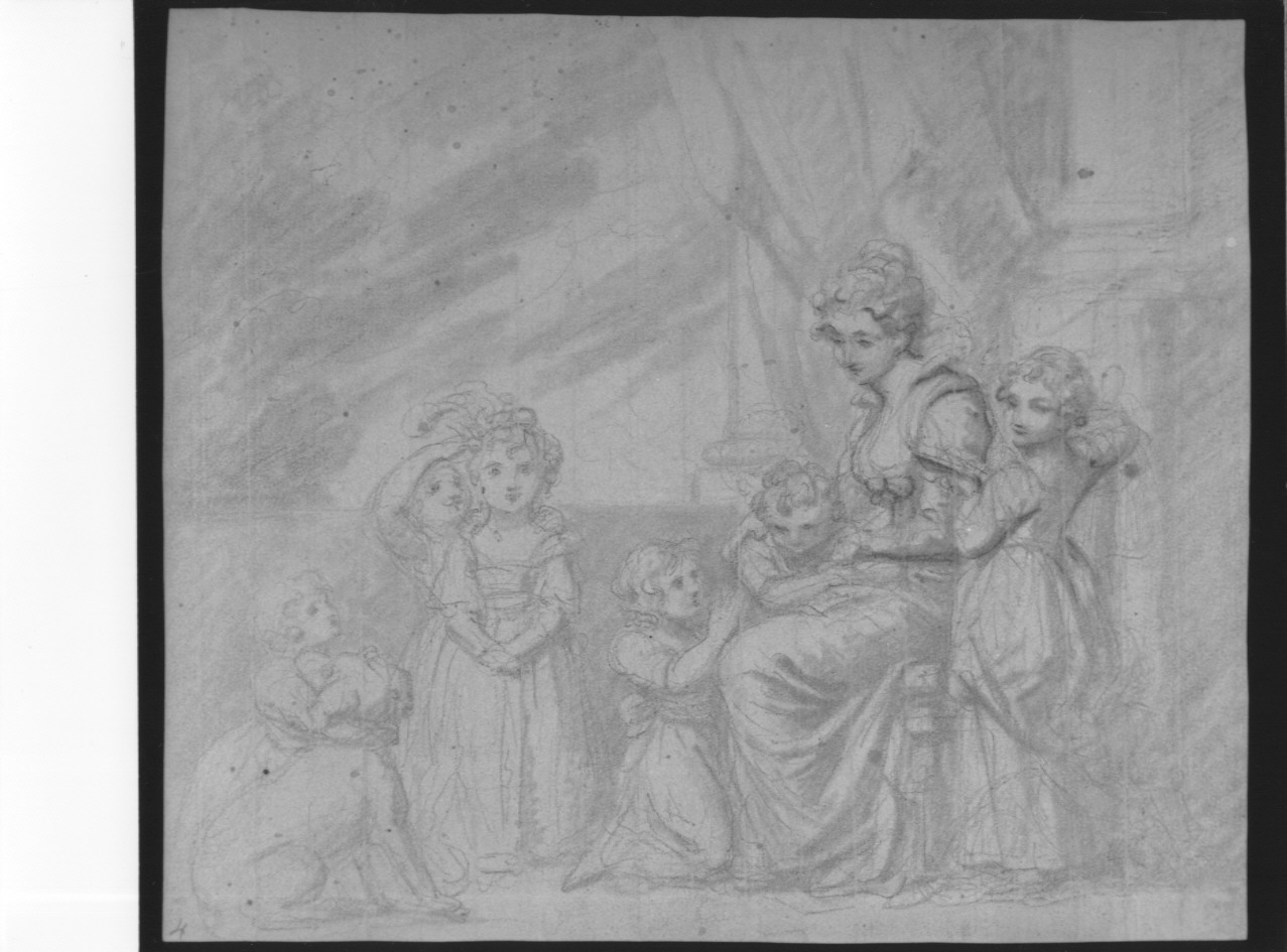 Ritratto di giovane donna con sei bambini, giovane donna con bambini (disegno, opera isolata) di Cosway Richard (fine sec. XVIII)