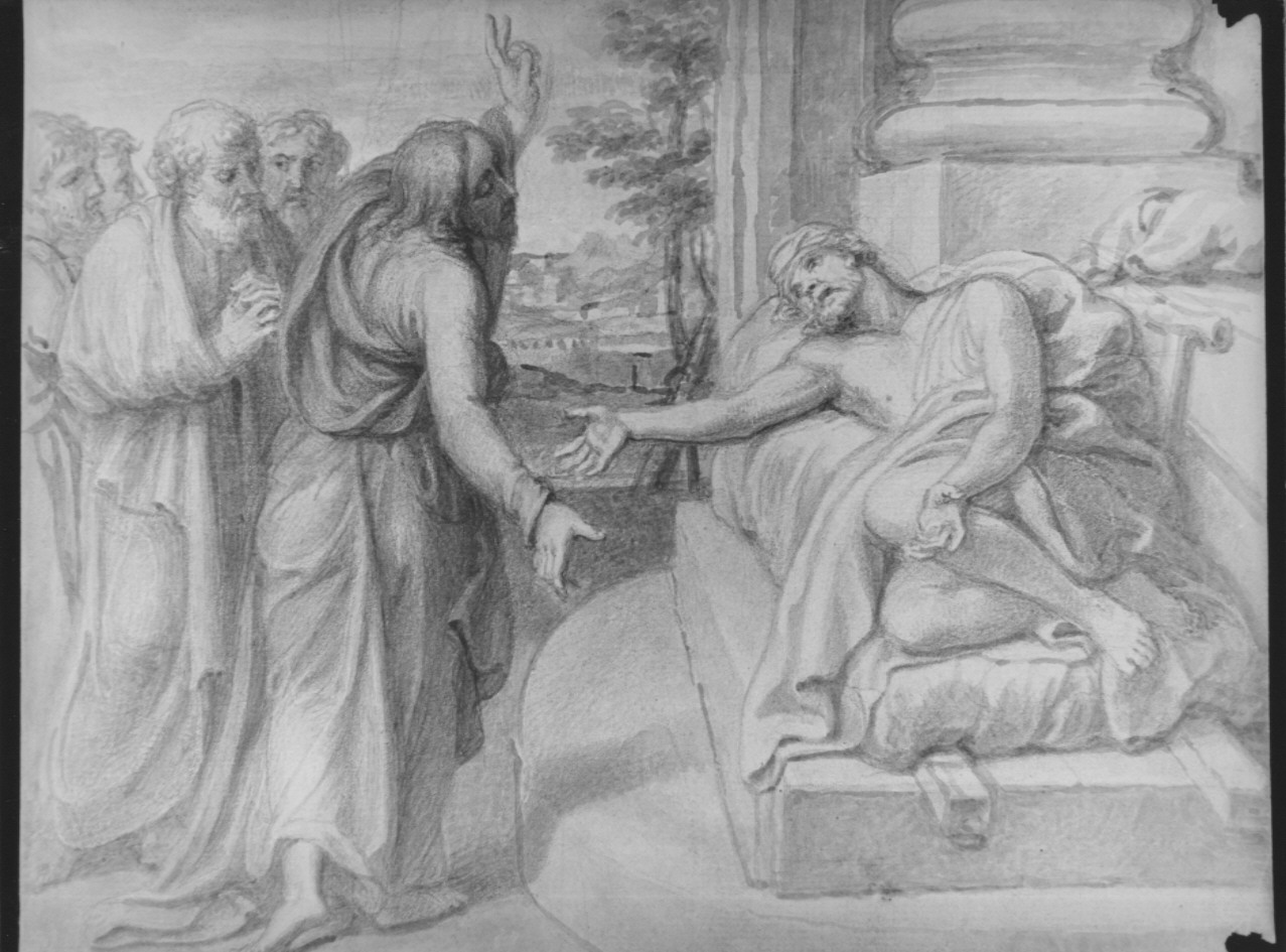Cristo guarisce il paralitico di Cafarnao (disegno, opera isolata) di Cosway Richard (fine sec. XVIII)