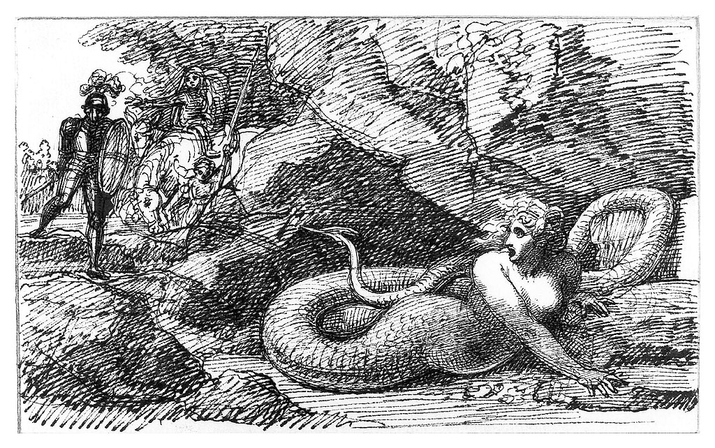 Lotta di Red Cross contro il mostro Errour, figura maschile (disegno, opera isolata) di Cosway Richard (secc. XVIII/ XIX)