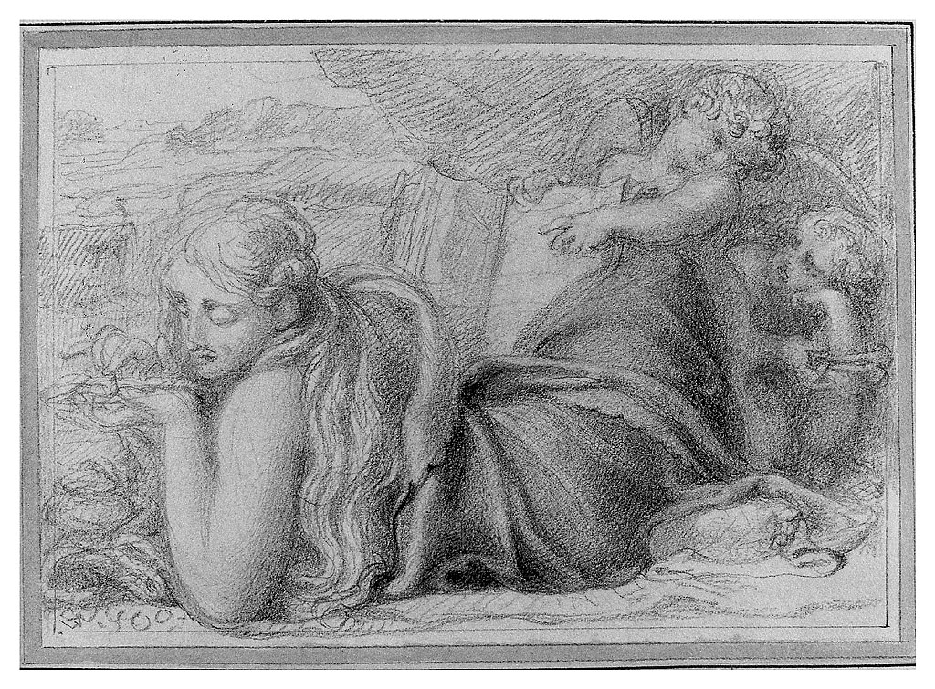 Maria Maddalena con due putti, Santa Maria Maddalena con due putti (disegno, opera isolata) di Cosway Richard (sec. XIX)