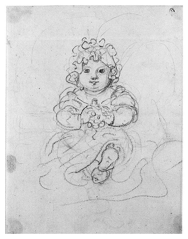 Louisa Paolina seduta con cuffietta e giocattoli//Schizzo di cavaliere, bambina/ figura maschile (disegno, opera isolata) di Cosway Richard (sec. XVIII)