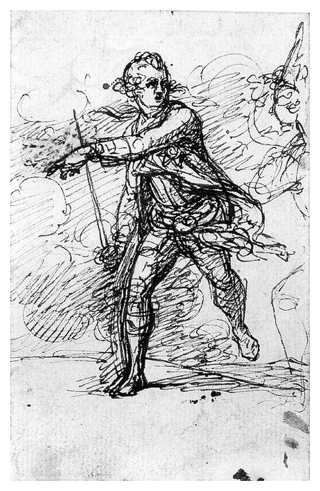 Uomo che corre con spada nella mano destra, figura maschile (disegno, opera isolata) di Cosway Richard (sec. XVIII)