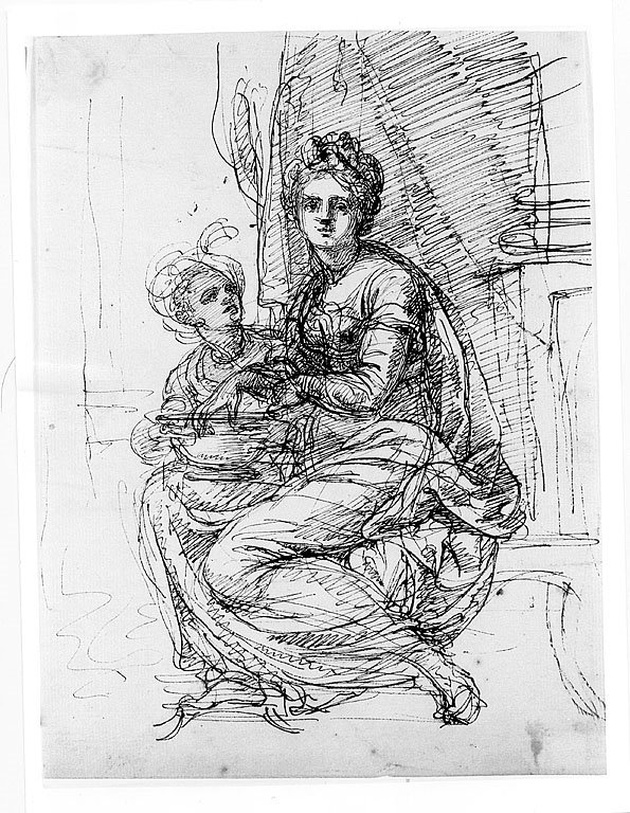 Donna con servitore, figura femminile con figura maschile (disegno, opera isolata) di Cosway Richard (fine sec. XVIII)