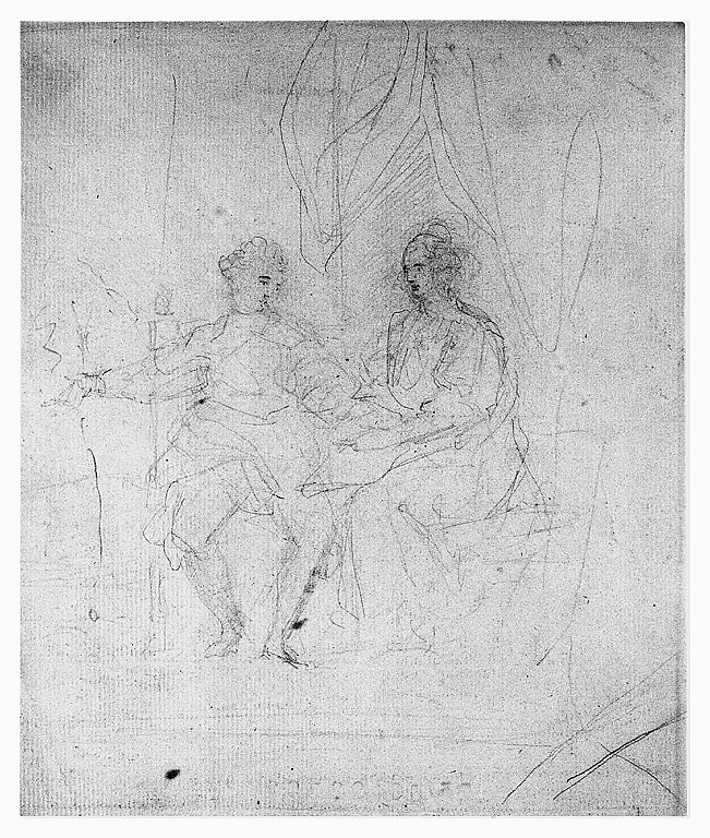 figura maschile seduta con figura femminile seduta (disegno, opera isolata) di Cosway Richard (sec. XVIII)