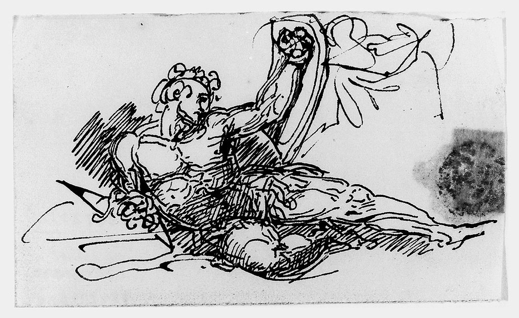 soldato seduto con scudo (disegno, opera isolata) di Cosway Richard (sec. XVIII)