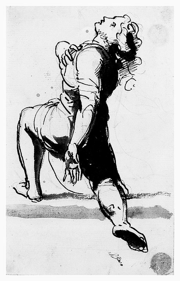 figura maschile inginocchiata (disegno, opera isolata) di Cosway Richard (fine sec. XVIII)