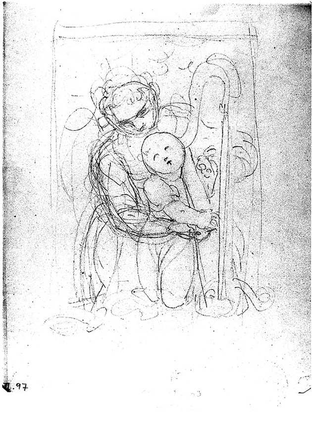 Madre e figlia con l'arpa, giovane madre con infante e l'arpa (disegno, opera isolata) di Cosway Richard (fine sec. XVIII)