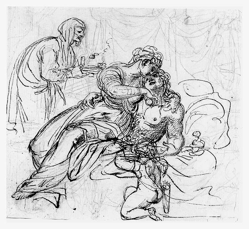Ero e Leandro con la nutrice (disegno, opera isolata) di Cosway Richard (fine sec. XVIII)