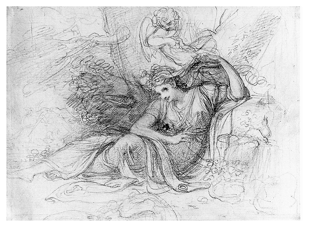 ninfa con putto/ figura femminile (disegno, opera isolata) di Cosway Richard (sec. XVIII)