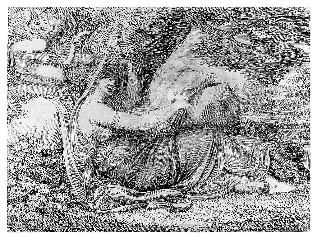 ninfa con Cupido (disegno, opera isolata) di Cosway Richard (sec. XVIII)