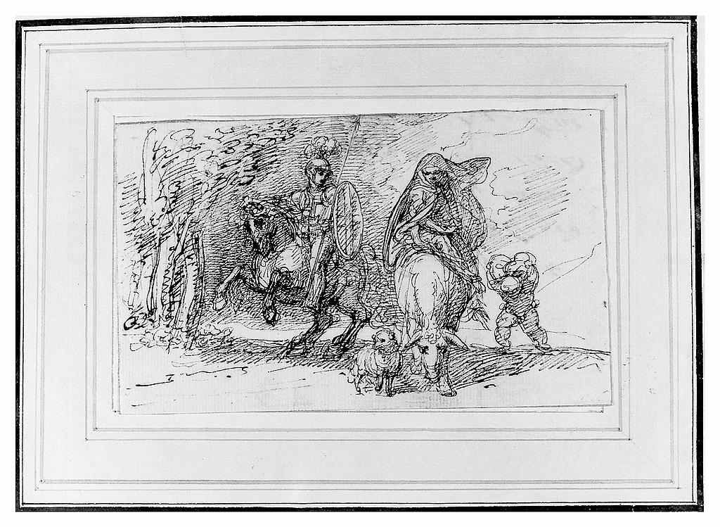 Il guerriero Red Crosse con Una e un cagnolino, soldato con figura femminile velata (disegno, opera isolata) di Cosway Richard (sec. XVIII)