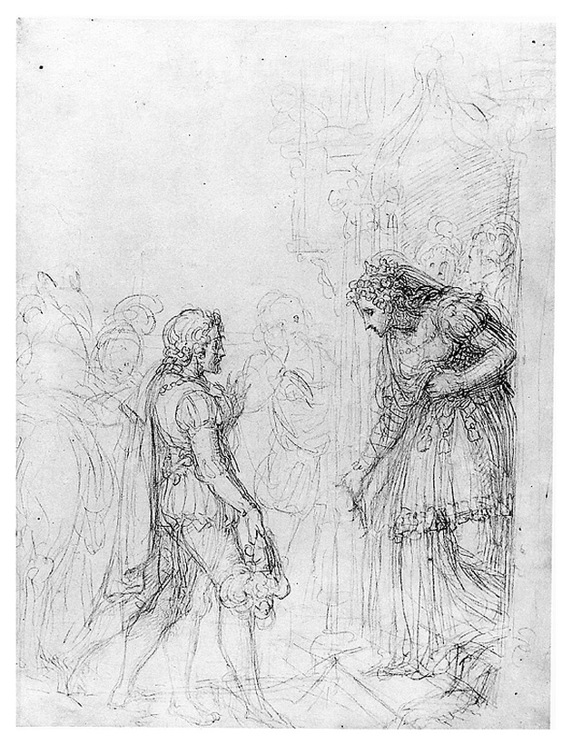 Edward IV incontra Elisabeth Woodville (?), figura maschile con figura femminile (disegno, opera isolata) di Cosway Richard (secc. XVIII/ XIX)