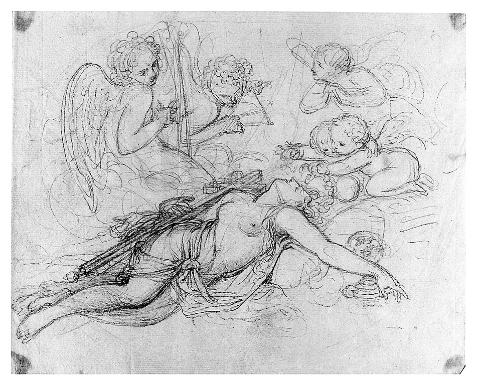 Santa Maria Maddalena portata in cielo dagli angeli (disegno, opera isolata) di Cosway Richard (sec. XVIII)