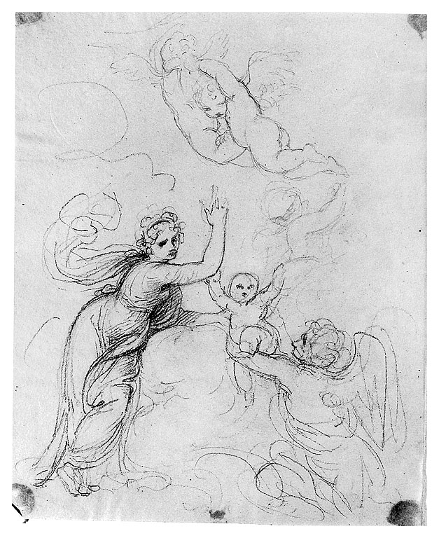 giovane madre con infante e angeli (disegno, opera isolata) di Cosway Richard (fine/inizio secc. XVIII/ XIX)