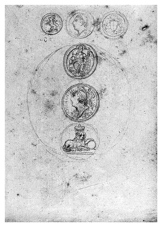 Studi di medaglia per re Giorgio III, testa d'uomo (disegno, opera isolata) di Cosway Richard (fine sec. XVIII)