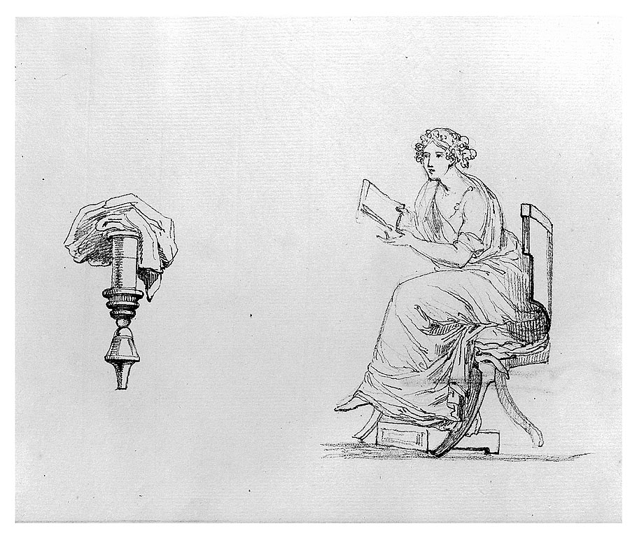 figura femminile con libro (disegno, opera isolata) di Cosway Hadfield Maria (seconda metà sec. XVIII)