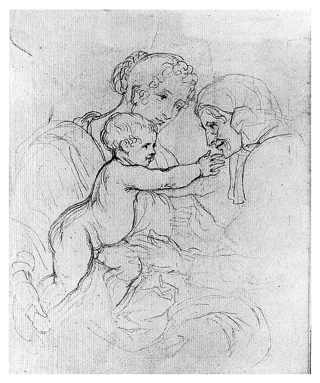 Madonna con bambino e Sant'Anna (disegno, opera isolata) di Cosway Hadfield Maria (inizio sec. XIX)